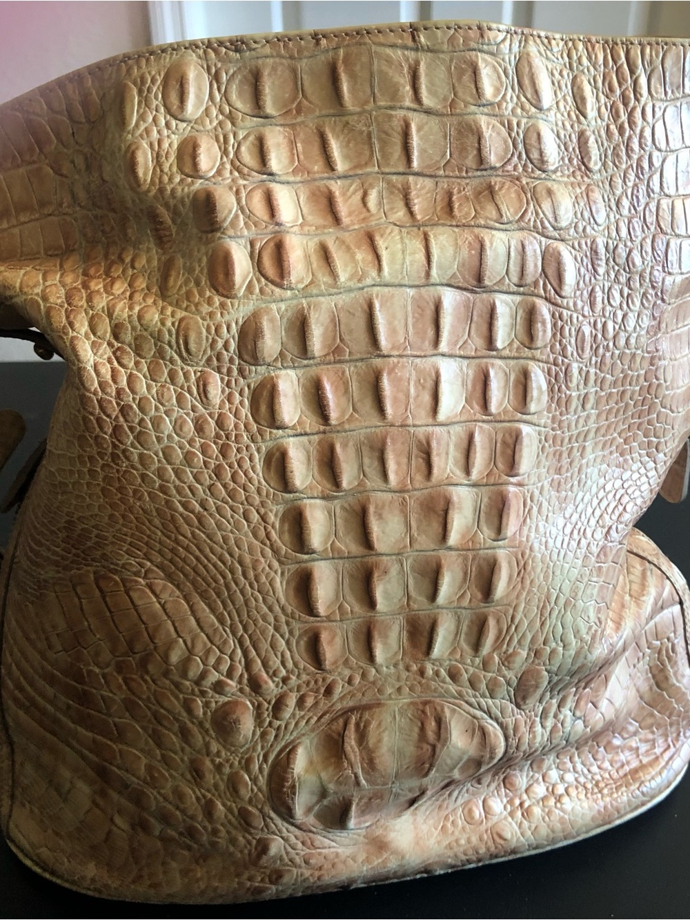 Brahmin Melbourne Satchel Bucket In Beige Embossed Croc Leather Shoulder Bag